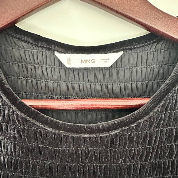 MANGO Teen Black Ruched Velvet Dress — Size Large - Picture 3 of 5